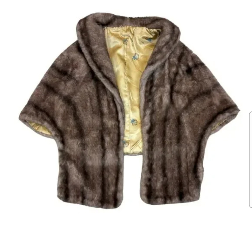 Vintage 1960s Brown Faux Fur Cape Stole Shawl Wrap Regina Glenara